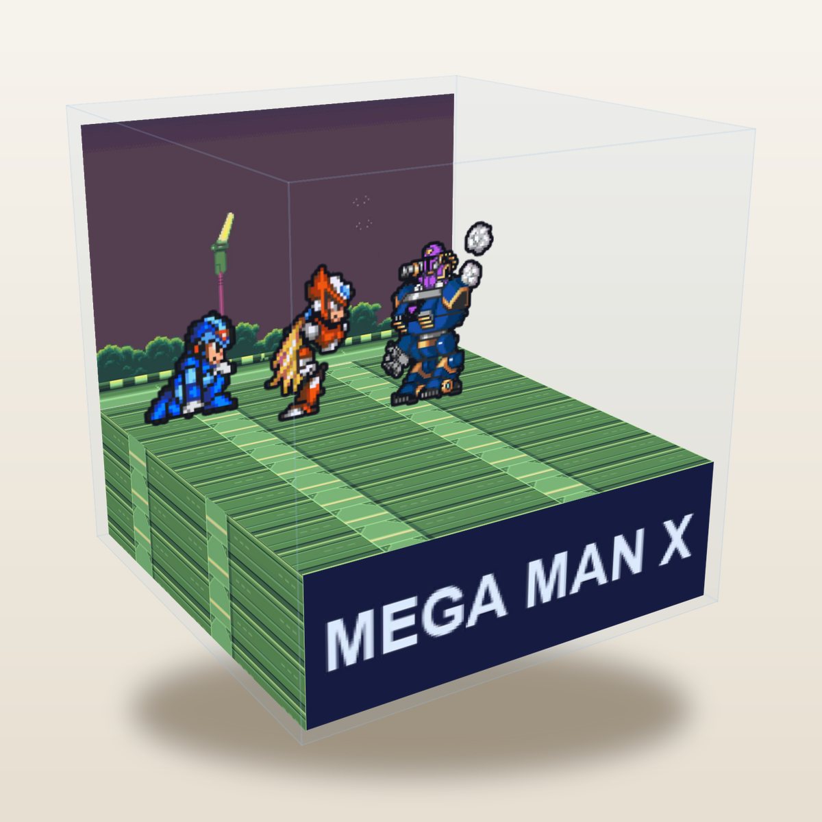 Mega Man X cube diorama, X and Zero vs Vile